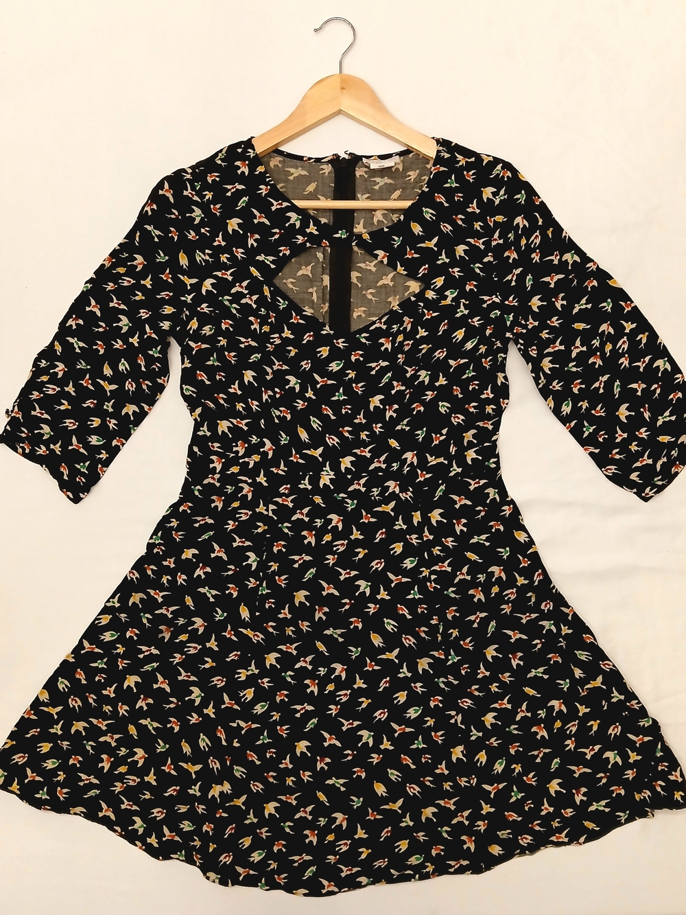 Vintage Vibe Urban Outfitters Cooperative Bird Print Cutout Skater Black Dress S